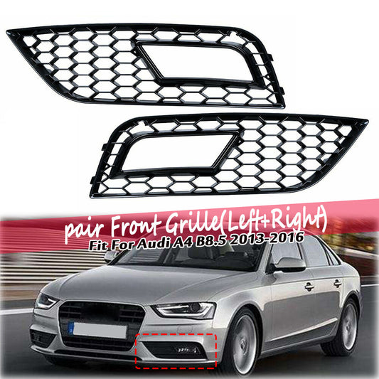 FRONT BUMPER FOG light grille trim for 2013-2016 for Audi A4 B8.5 RS in glossy black.