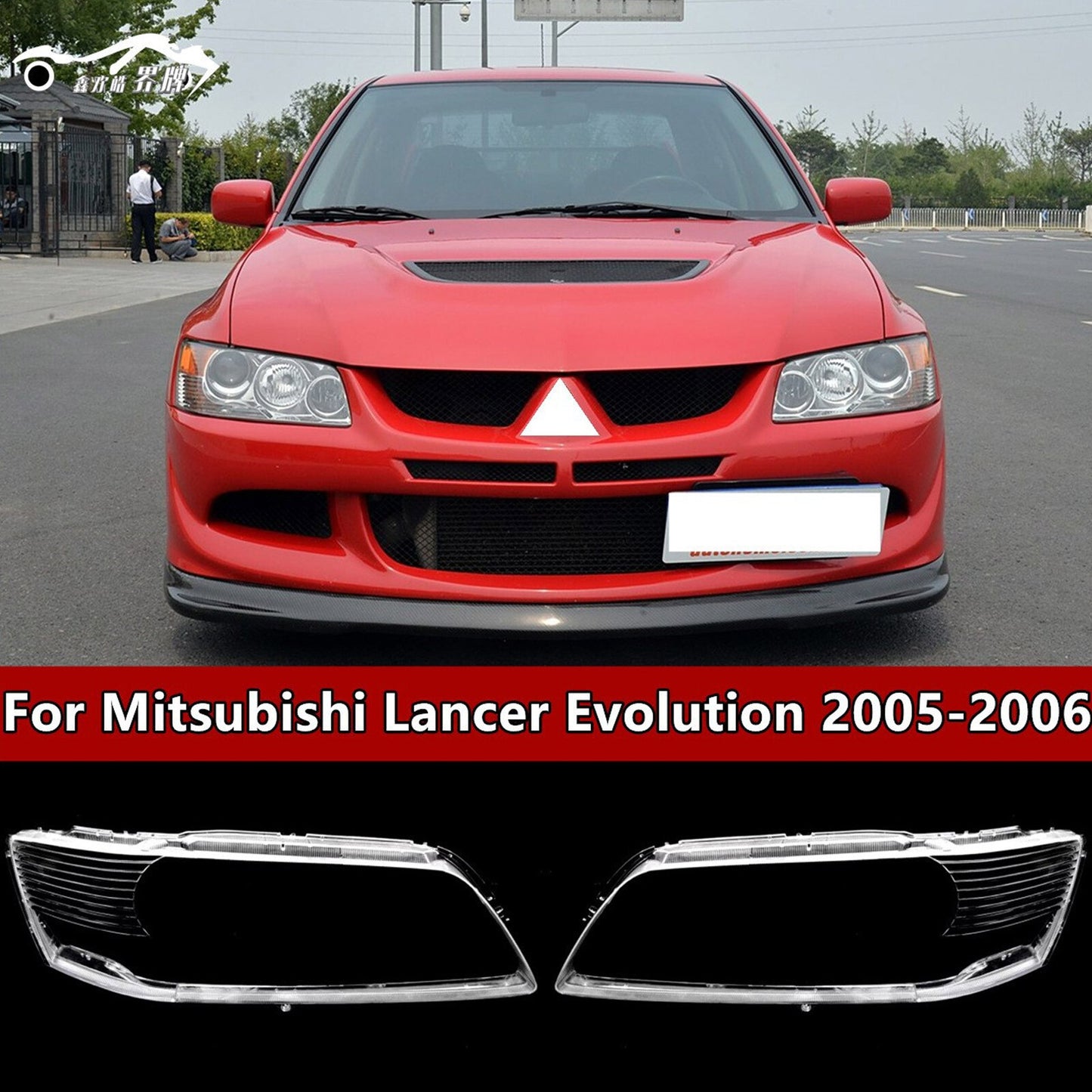 A pair of headlight lens housings + glue, suitable for Mitsubishi Lancer Evo 9TH 2003-2006.