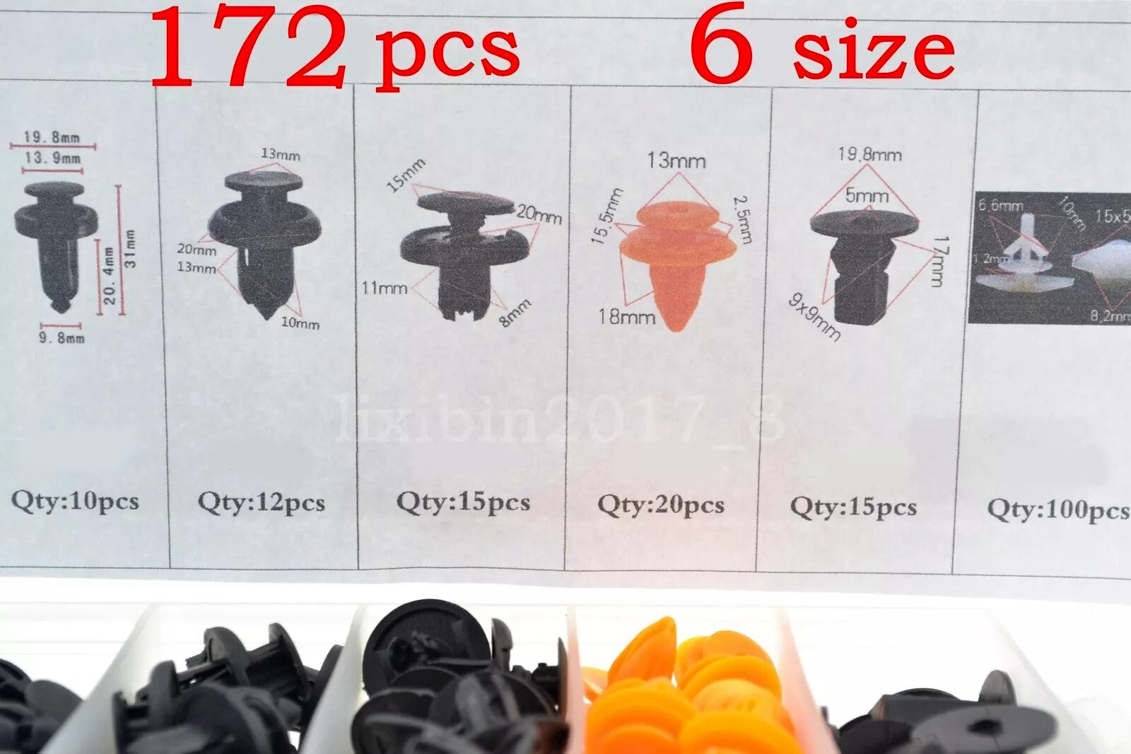 172Pcs Car Door Push Pin Rivet Trim Clips Panel Moulding Assortment for Honda
