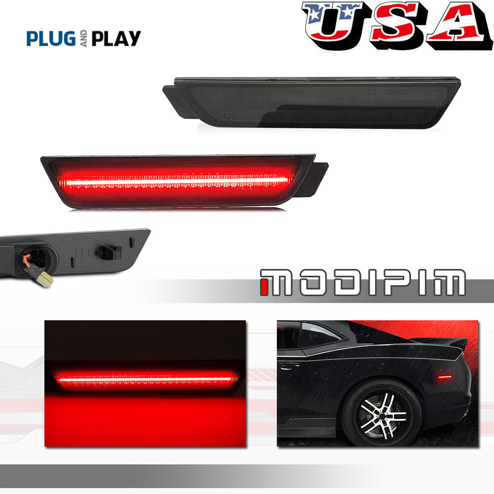 Smoked lens with red LED rear marker reflector for 2010-2015 for Chevrolet Camaro.