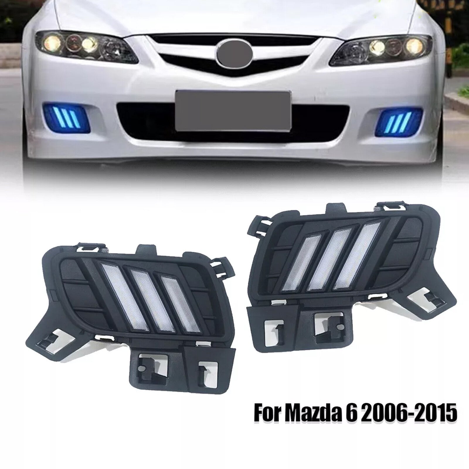 2PCS for Mazda 6 2006-2015 LED DRL Daytime Running Lights Fog Lamps Bumper
