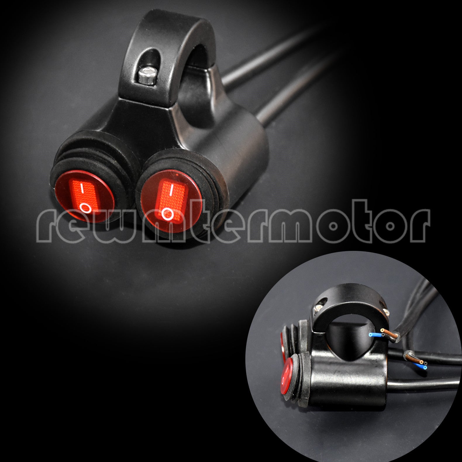 7/8 Waterproof Motorcycle Handlebar Dual Headlight Switch With Red Pilot Lamp