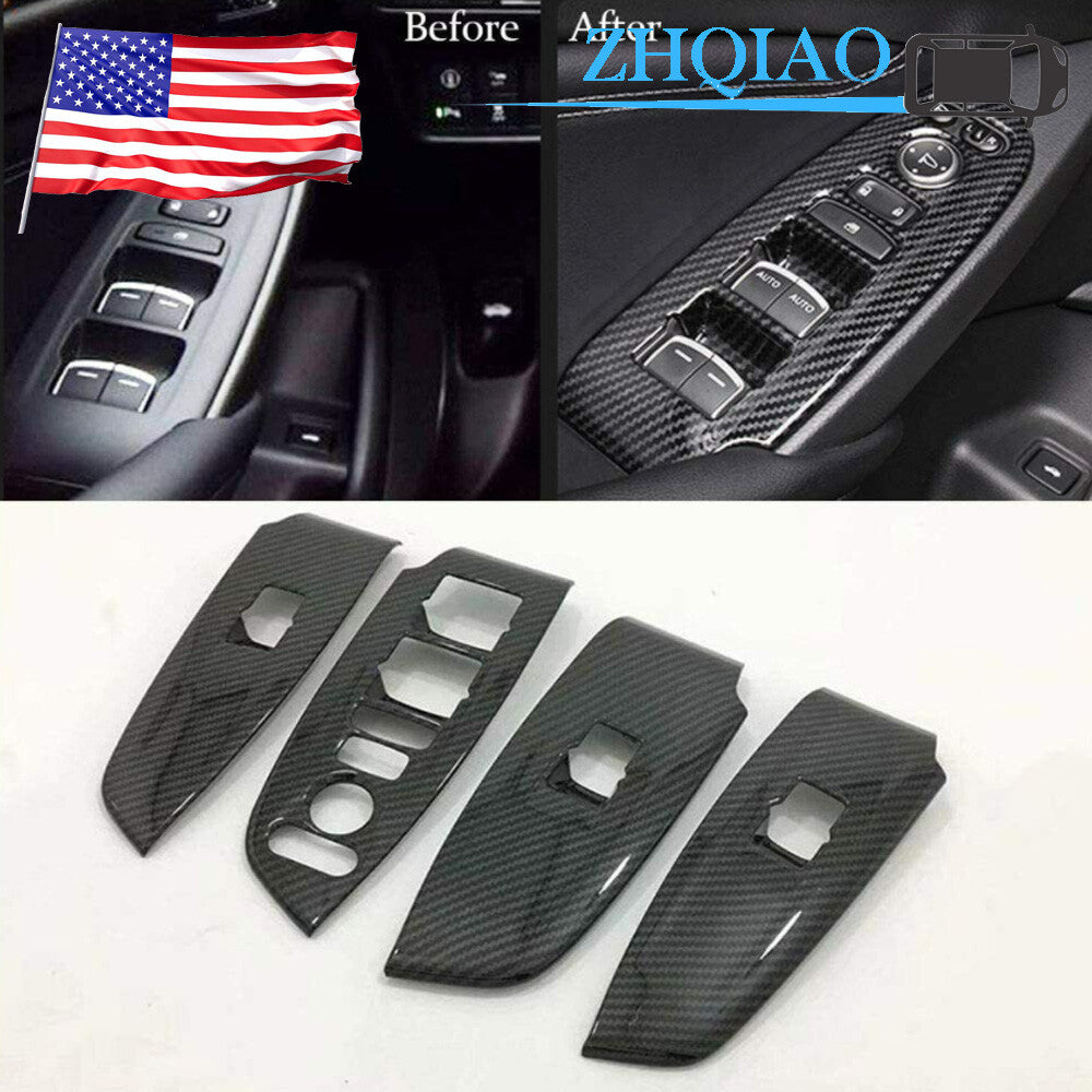 Carbon Fiber Window Switch Panel Cover Trim Accessories for Honda Accord 2018-21