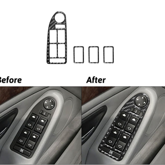 4Pcs Window Control Button Cover Sticker Carbon Fiber for BMW M5 E39 1998-2003