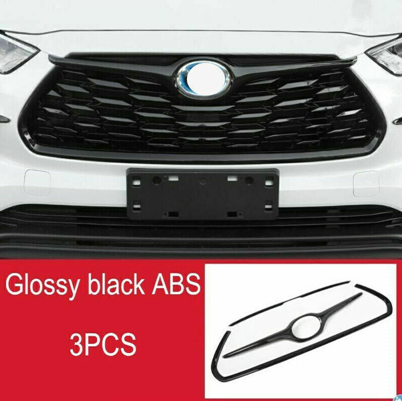 Bright Black Style Front Bumper Grille 2020-24 for Toyota Highlander Frame Trim
