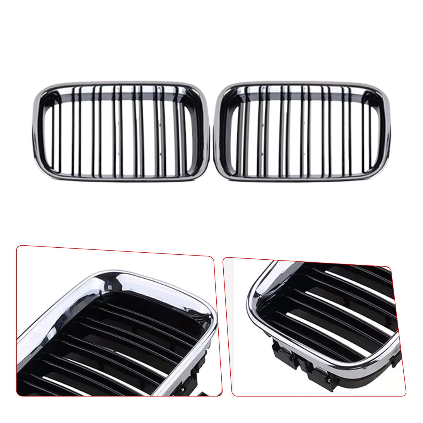 Front Kidney Grille Grill Chrome Gloss Black Fit for BMW E36 318IS 325i M3 1992-1996
