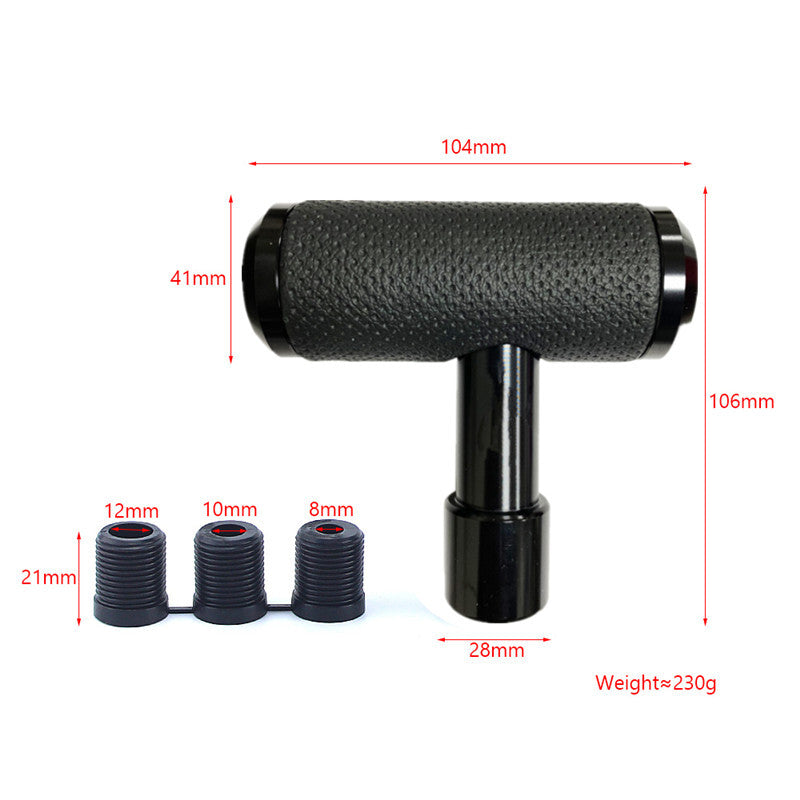Car Aluminum Leather Gear Shift Lever Handle Knob Aircraft Joystick T Hammer BK
