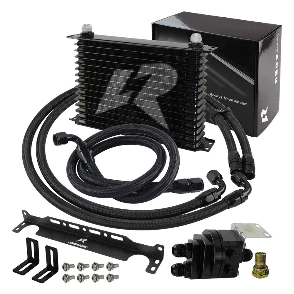 15 Row AN10 Oil cooler Trust w/Bracket+Filter Relocation Adapter Hose Kit Black