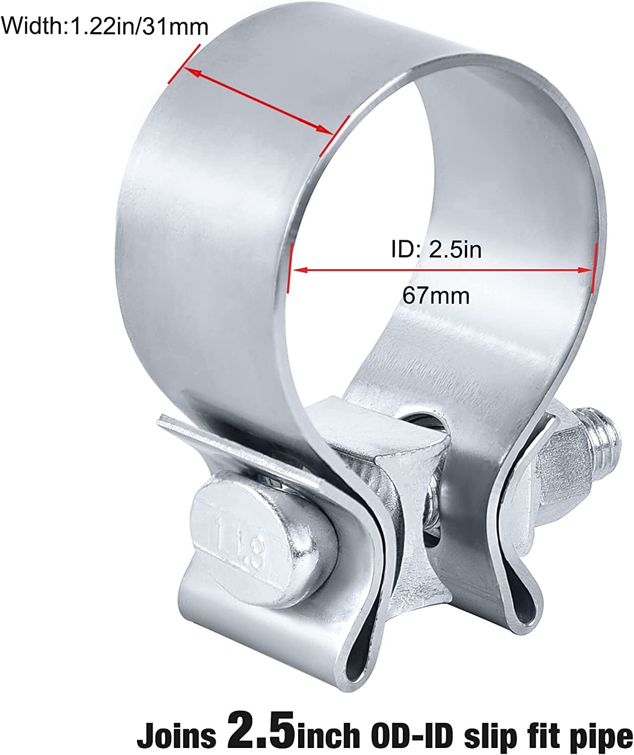 2-Pack 2.5-inch T409 Stainless Steel Narrow Strip Exhaust Clip Sealing Tape 