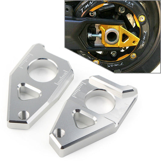 for Yamaha YZF R1 FZ8 FZ1 TMAX 530 Axle Spindle Chain Adjuster Blocks Silver UK