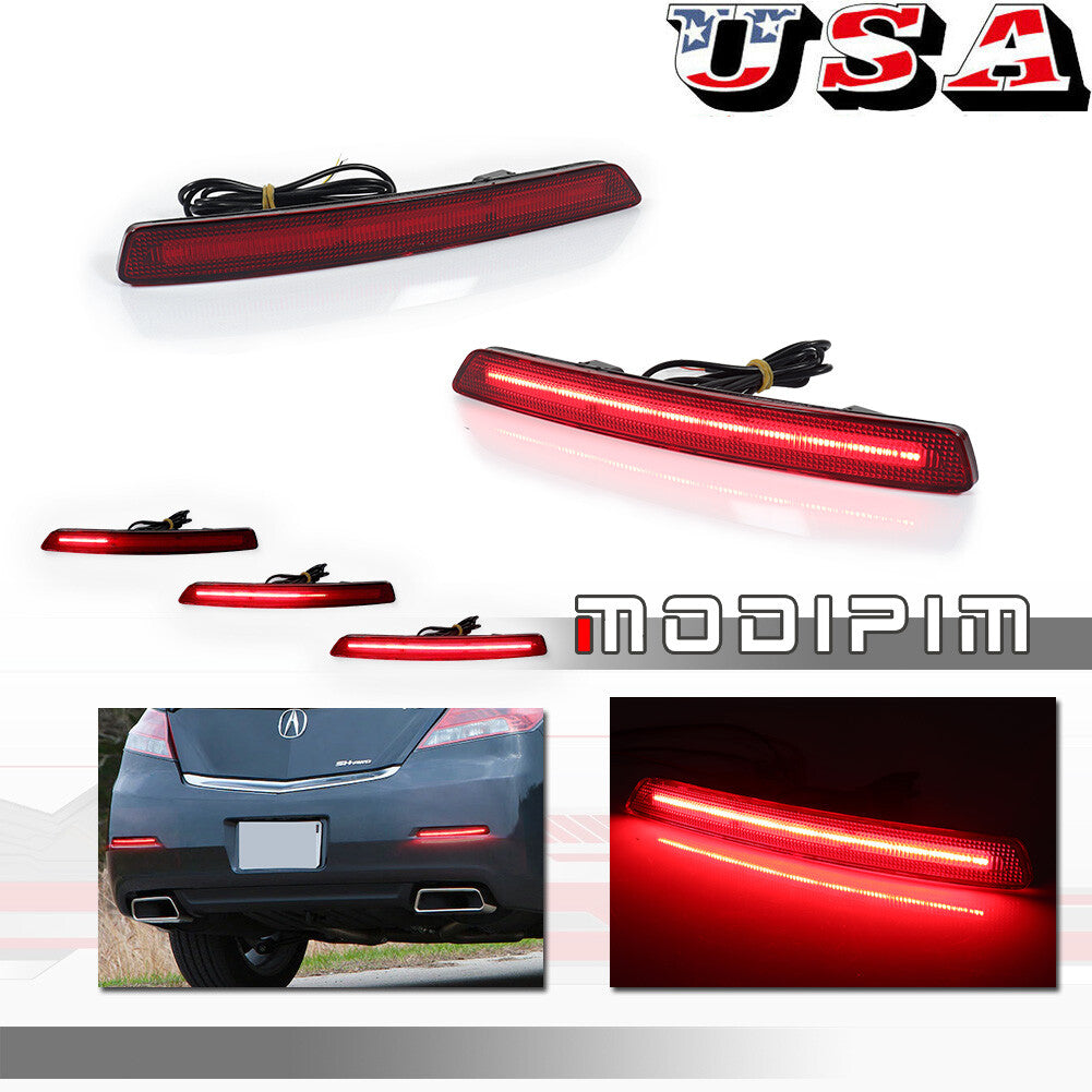 2-Pack Fit for Acura TL 2012-2014 Red LED Rear Bumper Reflectors and Rear Brake Stop Lights