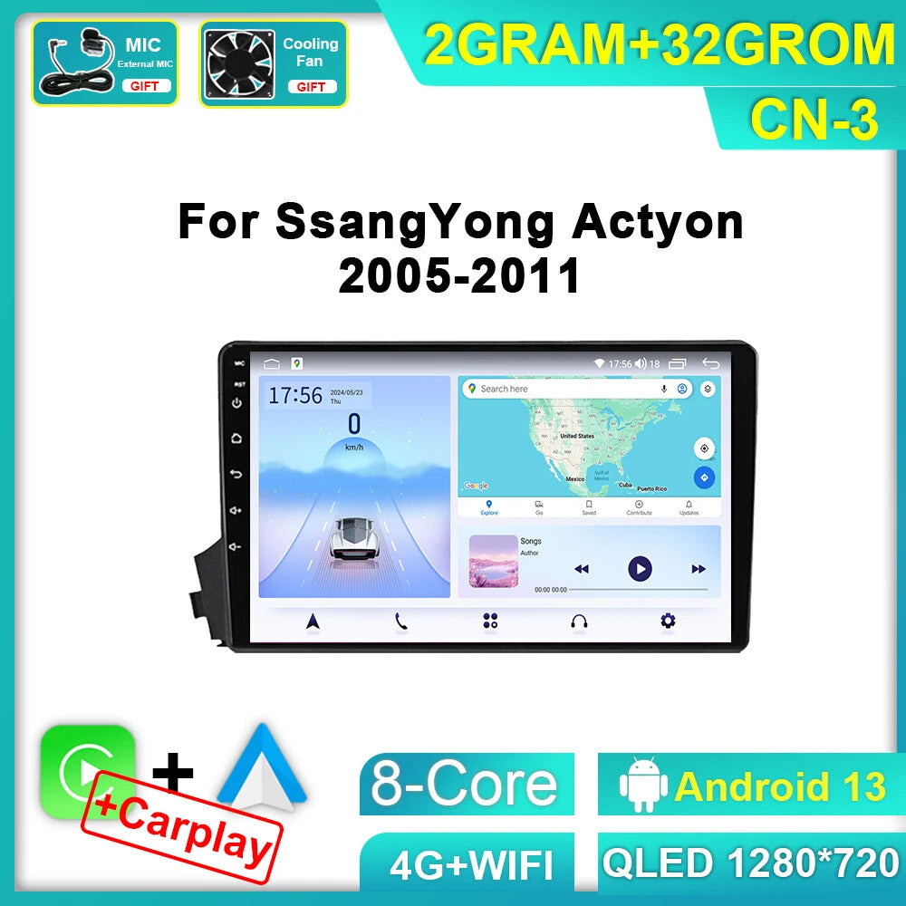 for Ssangyong Kyron/Actyon CarPlay Car Radio GPS Stereo Multimedia Player Screen