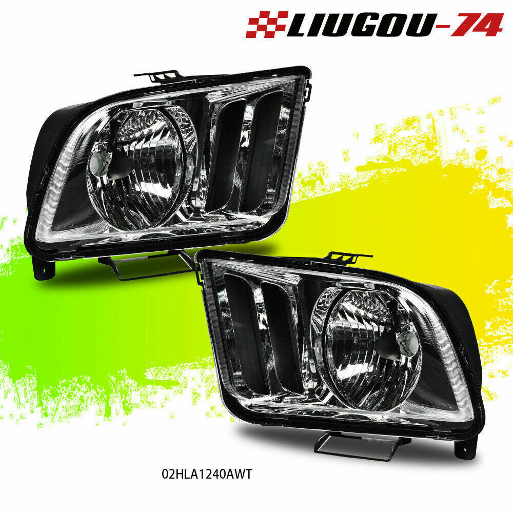 Suitable for 05-09 for Ford for Mustang left and right transparent/chrome headlight replacement pairs.