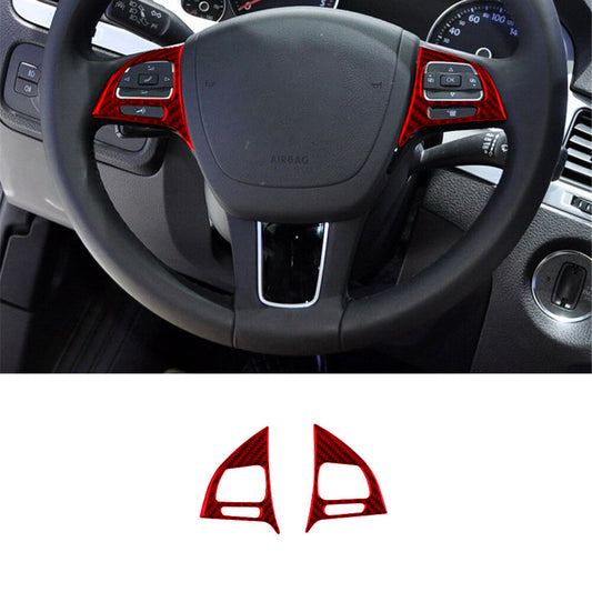 2Pcs Steering Wheel Button Trim Cover Carbon Fiber Red for VW Touareg 2011-2018