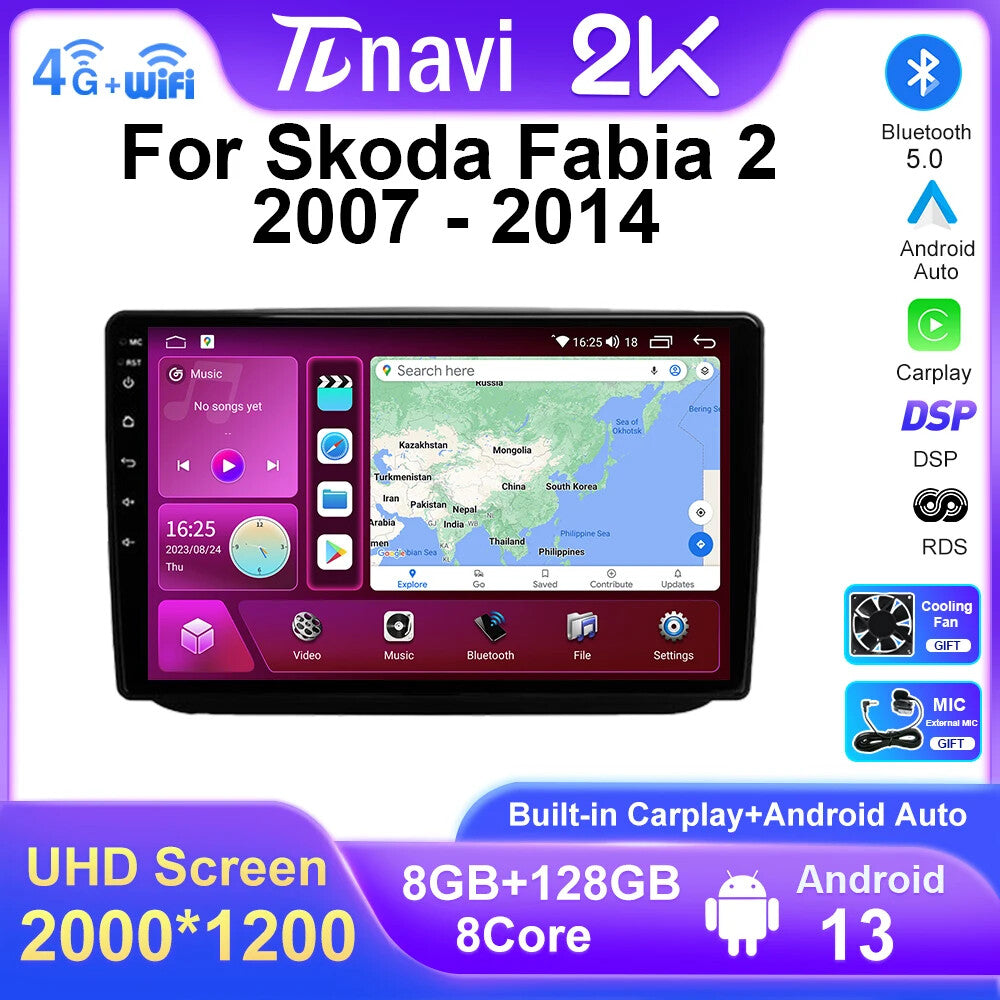 for Skoda Fabia 2 2007-2014 Car Radio CarPlay Auto Multimedia Player GPS Screen
