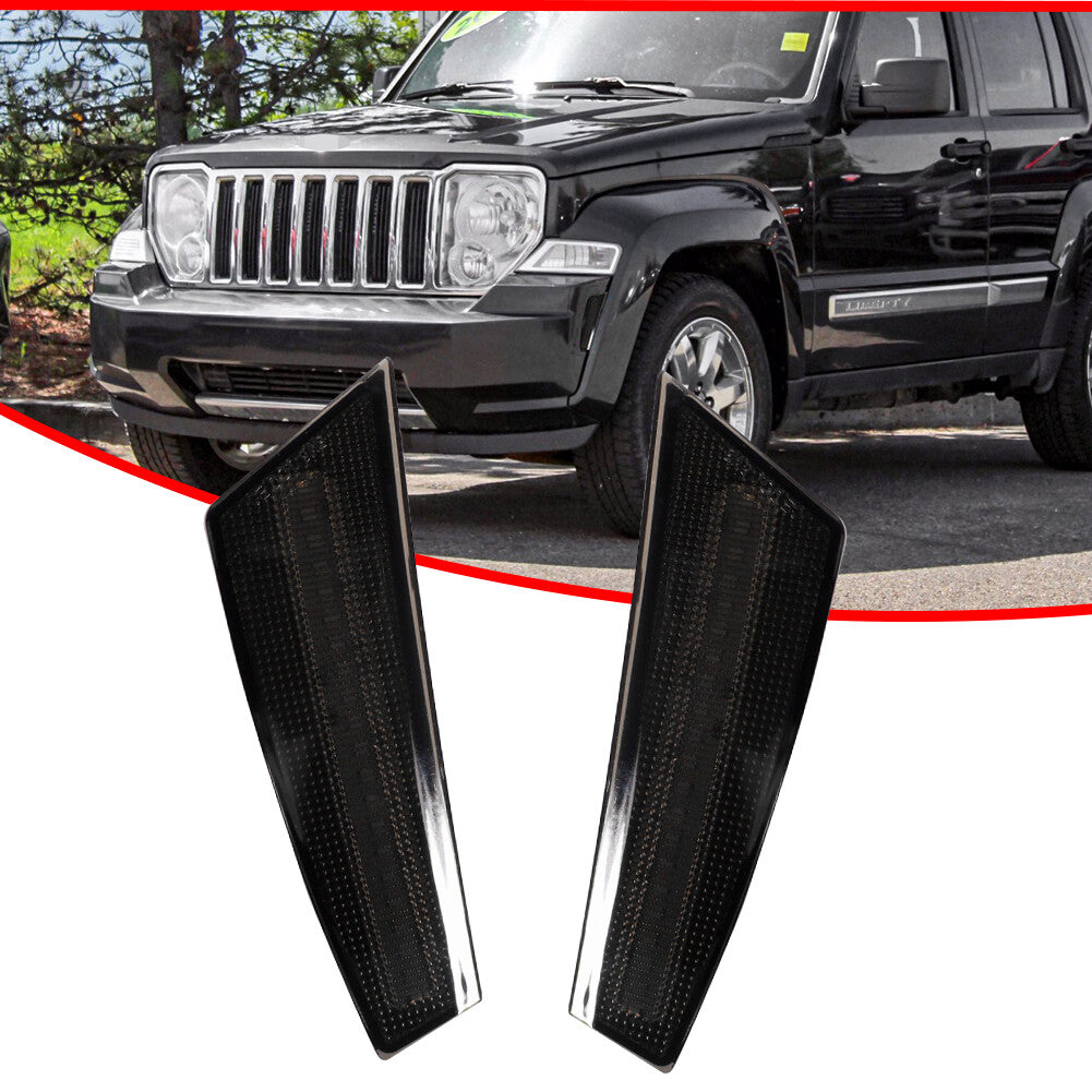 Smoked front bumper fender side marker light housing kit for 08-12 for Jeep Liberty