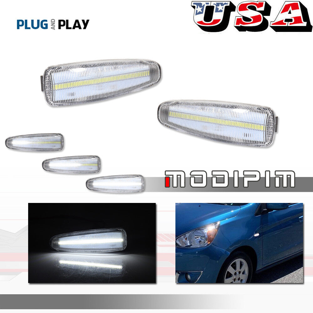 2-Pack Transparent White LED Side Marker Signal Lights for Mitsubishi Lancer Evo X Mirage