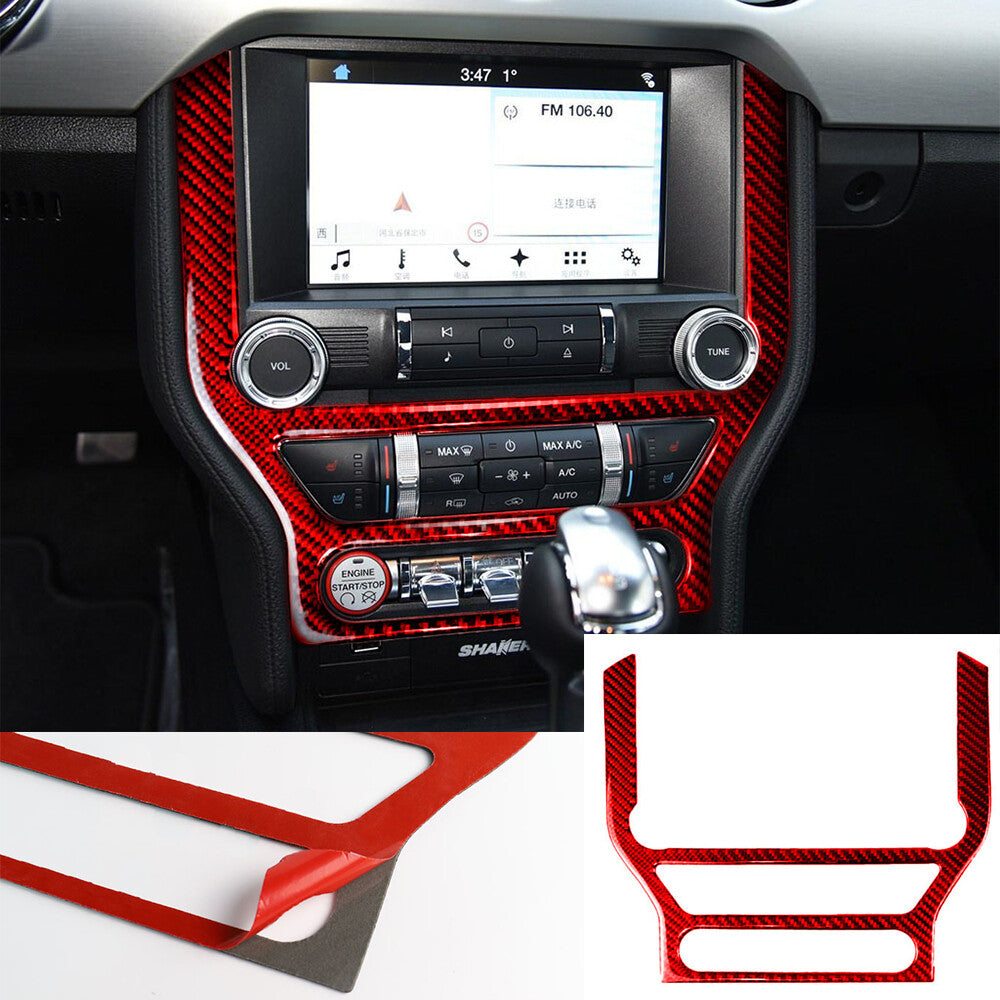 Red Carbon Fiber Console GPS Navigation CD Panel Trim Fit for Ford for Mustang 2015+