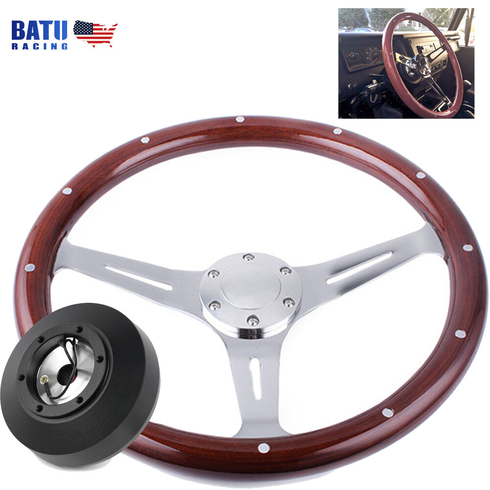 For 92-97 for Ford F150/F250/Ranger 15in Wood Steering Wheel+161H Short Hub Adapter