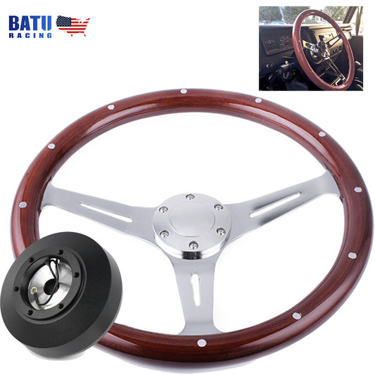 For 92-97 for Ford F150/F250/Ranger 15in Wood Steering Wheel+161H Short Hub Adapter