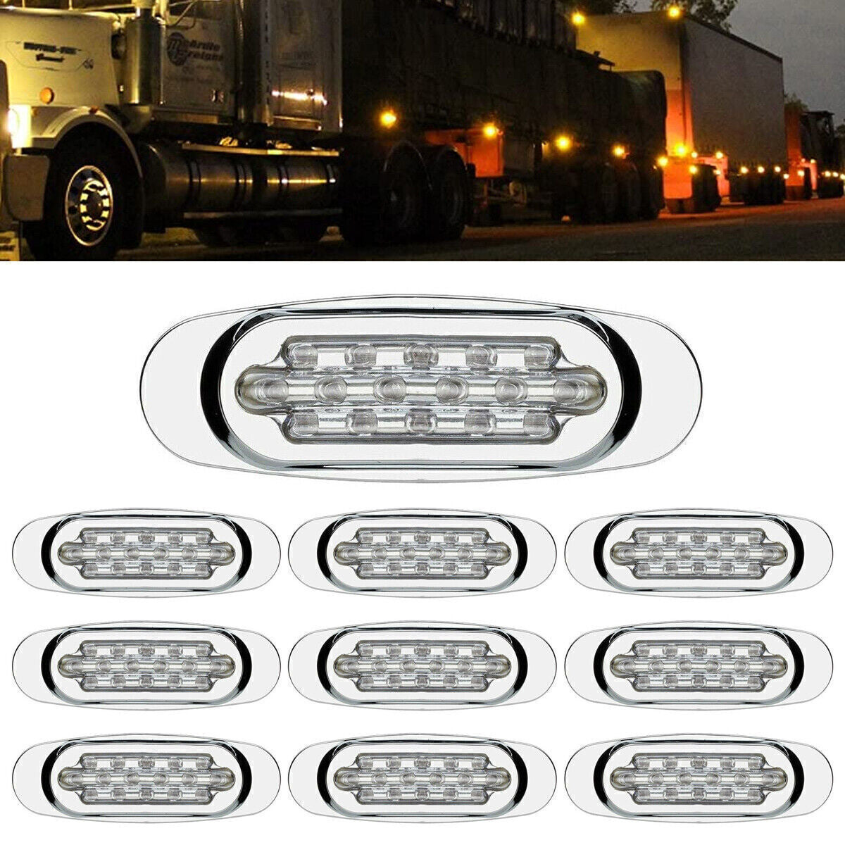 10-50pcs Chrome 6.5 LED Side Marker Amber Lights for Kenworth Tow Semi Truck RV