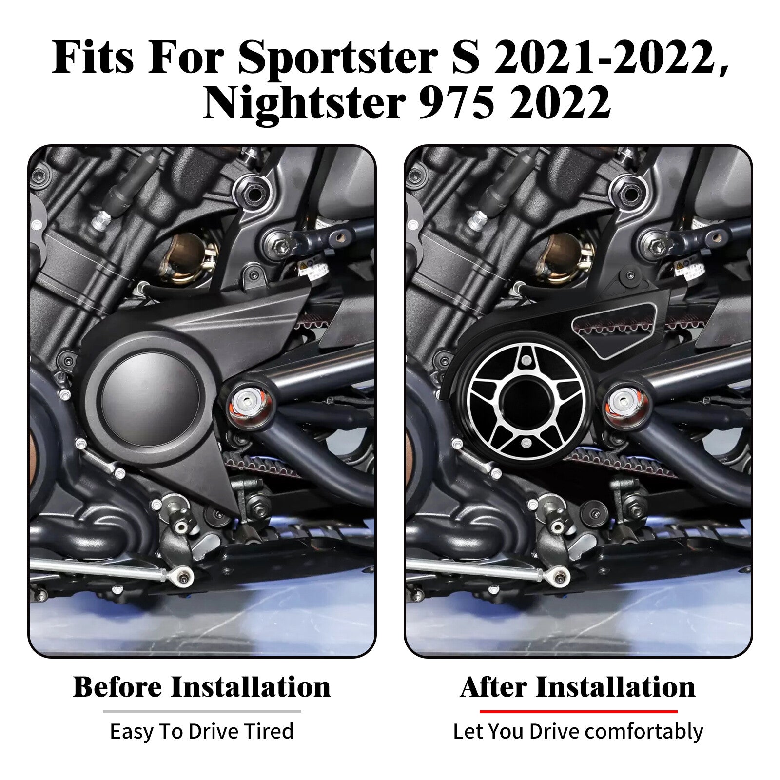 Black Side Sprocket Pulley Engine Cover for Harley Sportster S RH1250S 2021-2023