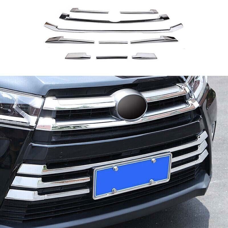 Chrome Front Center Mesh Grille Grill Strip Trim for Toyota Highlander 17-2019