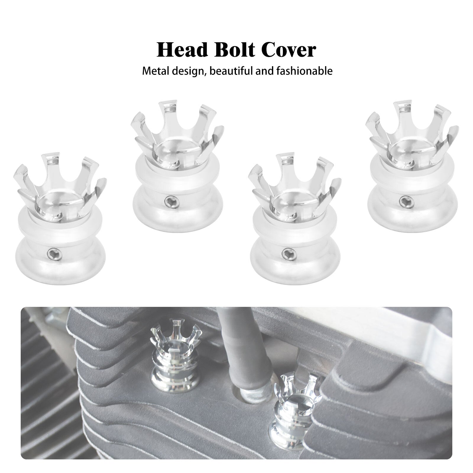 Chrome 4x King Crown Head Bolt Covers Spark Plug Cap for Harley Twin Cam 99-2017
