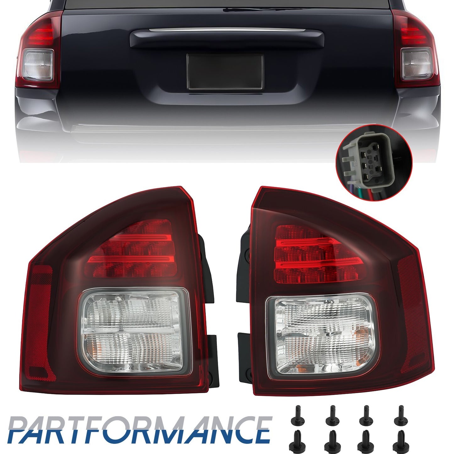 A pair of left and right LED taillights with brake lights for Jeep Compass 2014, 2015, 2016, 2017