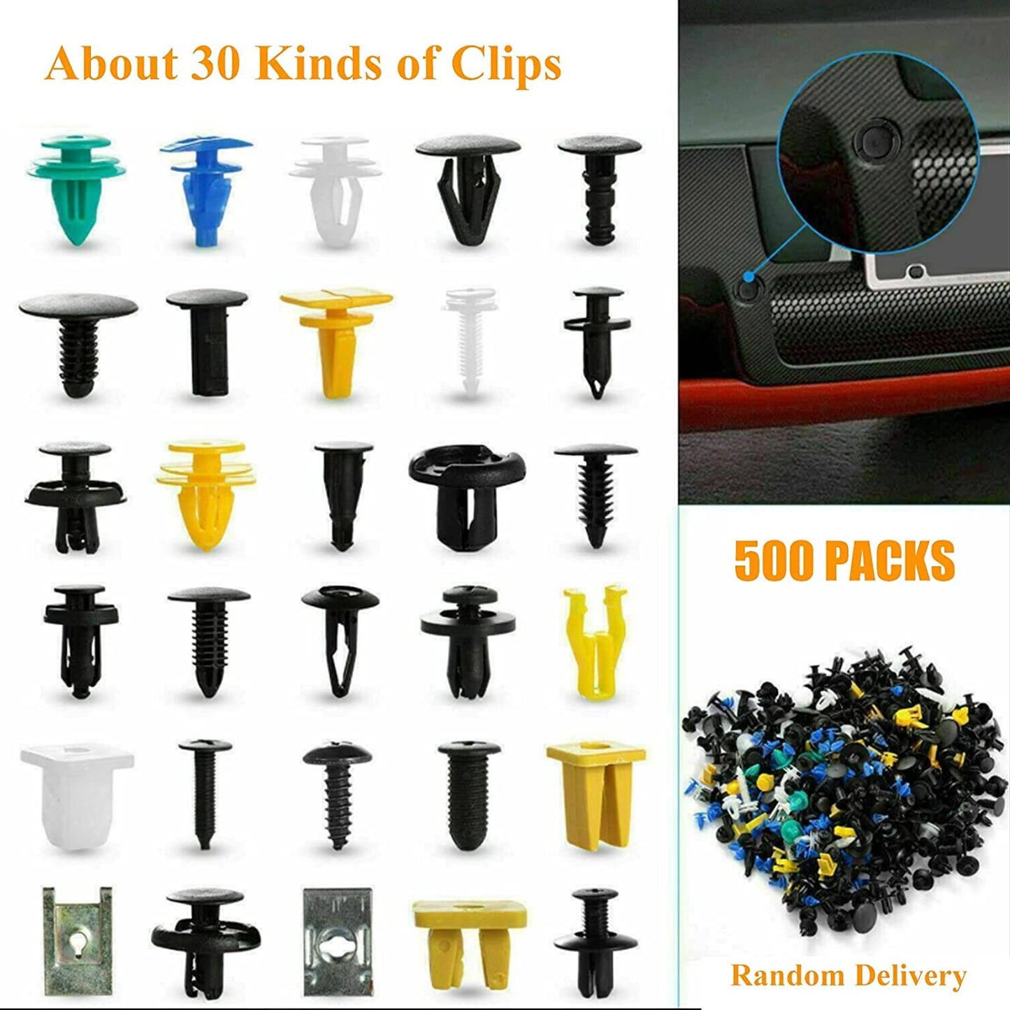 500Pcs Mixed Auto Car Fastener Clip Bumper Fender Trim Plastic Rivet Auto Clips