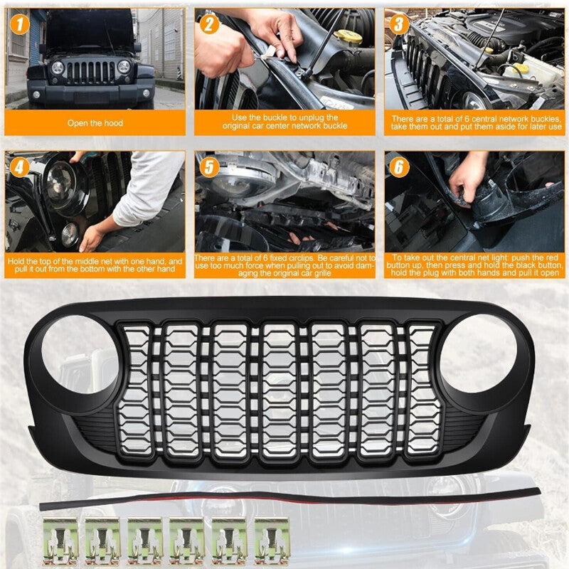 Front Grill Bumper fit for Jeep for Wrangler JK 2007-2017 Upgrade to 2024 JL Mesh Grille