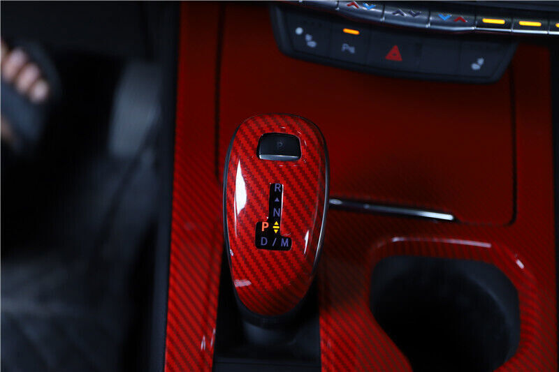 1P Red Carbon Fiber Inner Console Gear Shift Knob Trim for Cadillac XT4 2019-23