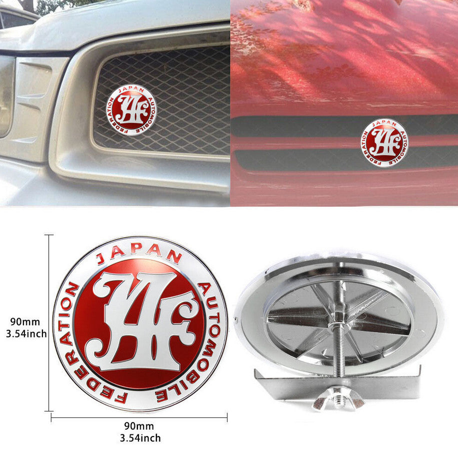 The red badge on the front of the car grille belongs to the Japan Automobile Federation and is applicable to for Mitsubishi .