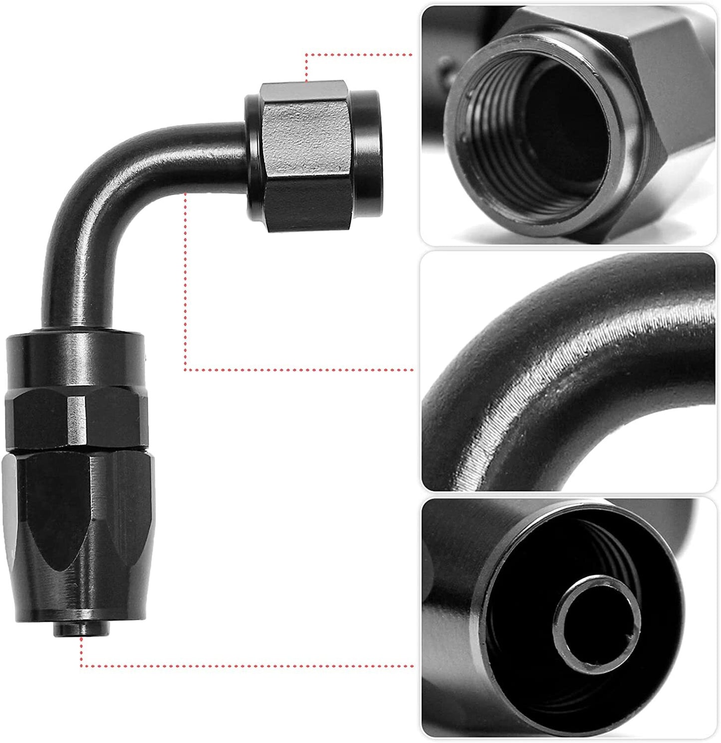 2-Pack Black Aluminum 6AN 90-Degree Rotating Automotive Fuel Hose AN6 End Fittings