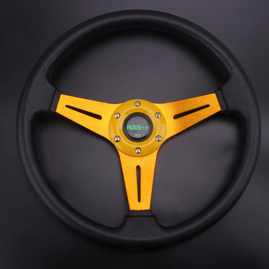 340mm Deep Dish Leather 6 Bolt JDM Sport Racing Steering Wheel with Horn Button
