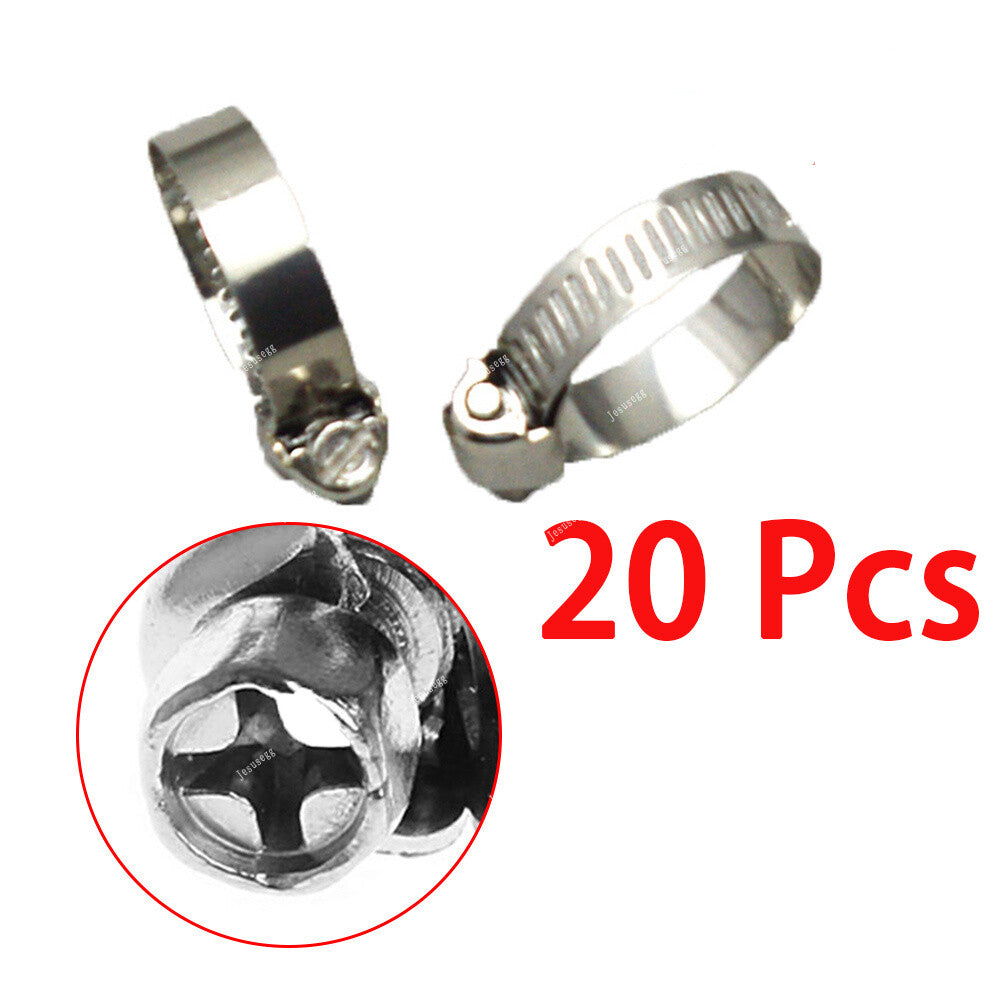 20x Stainless Steel Hose Clamp Set Adjustable Worm Gear Assortment Drive Clamps