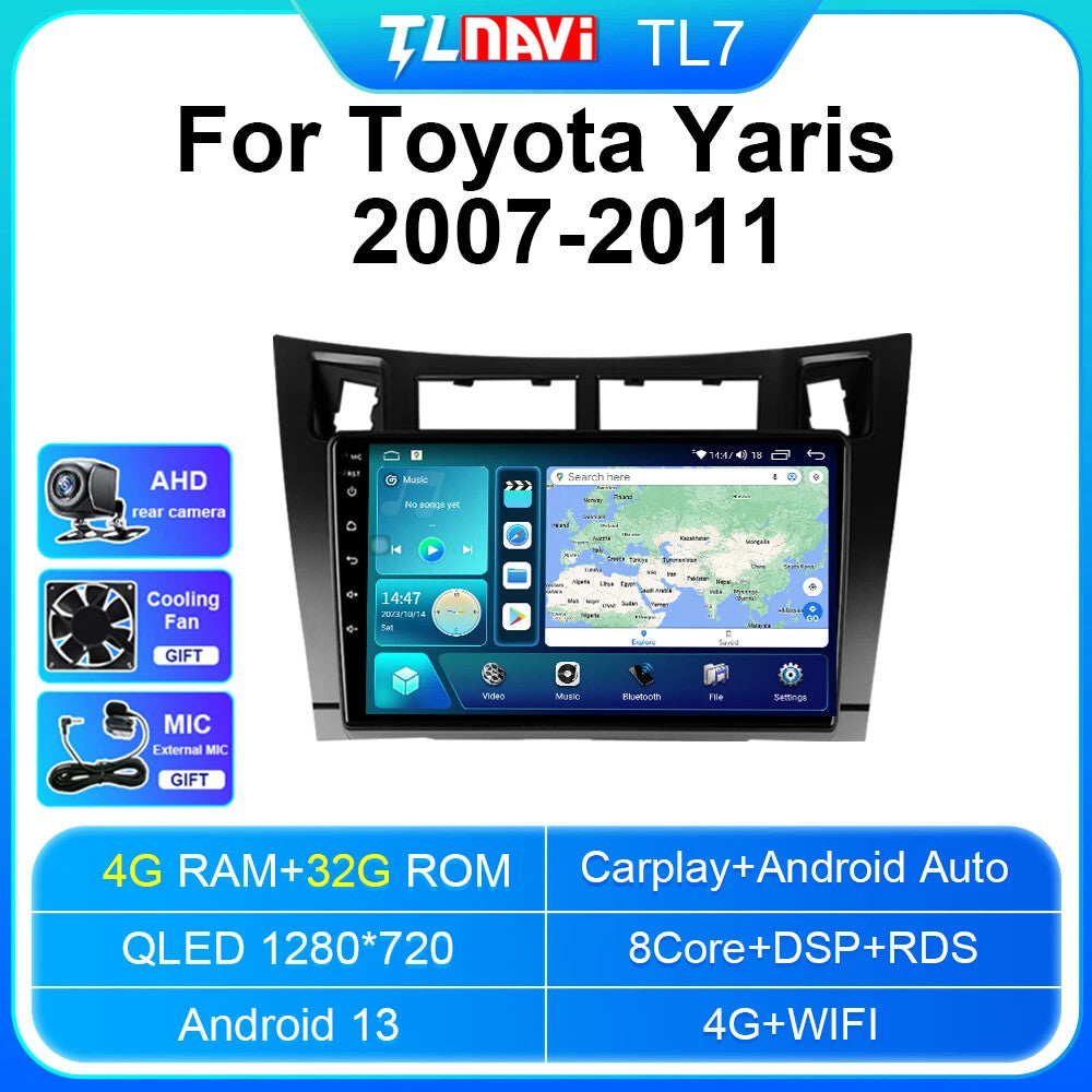 for Toyota Yaris 2007-2011 Android CarPlay Car Radio Multimedia Player Screen