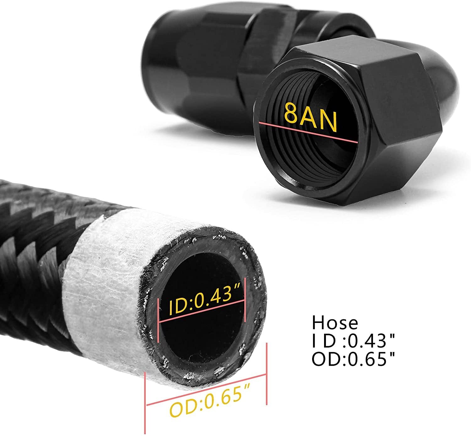 6/8/10AN 90-degree rotating hose end connector (2 pieces) braided fuel line end