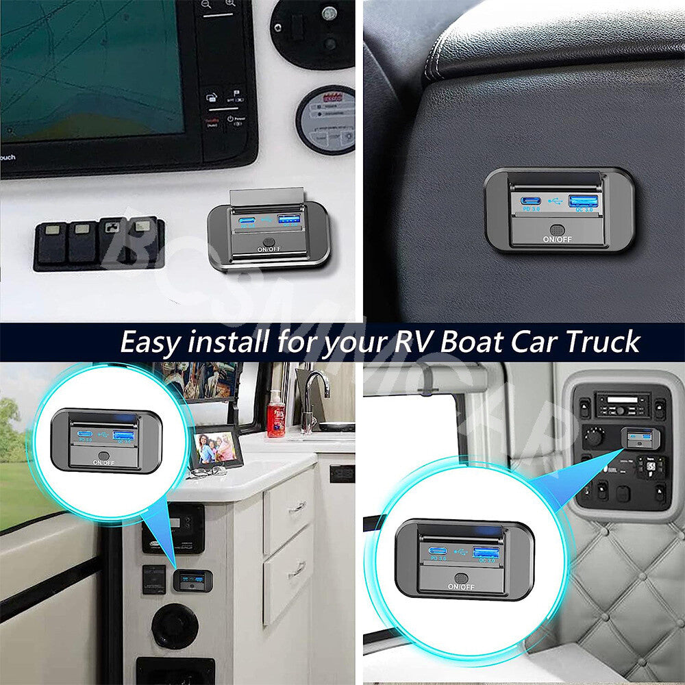 Car Charger Socket PD USB Port Quick Charging Power Adapter Outlet Panel Mount