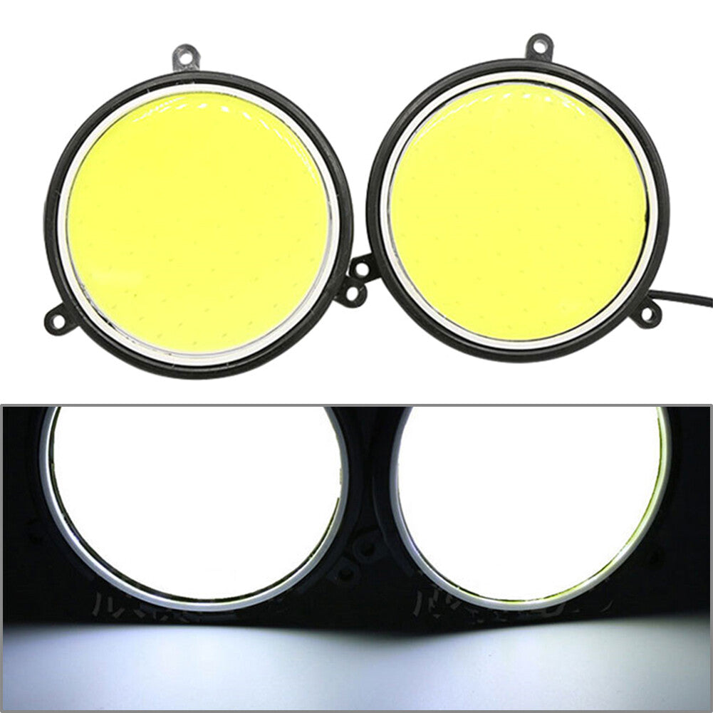 2 12V-Round LED Lights DRL Daytime Running Light Fog COB Car White Lamp Driving
