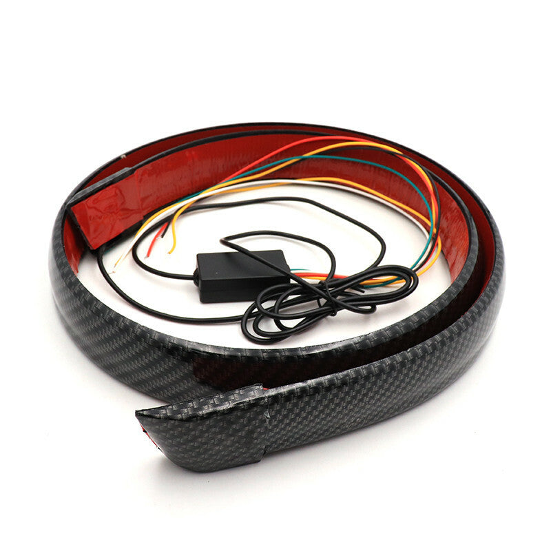 Car Carbon Fiber Rear Trunk Spoiler Lip Light Strip Signal BrakeTail Wing Lamp