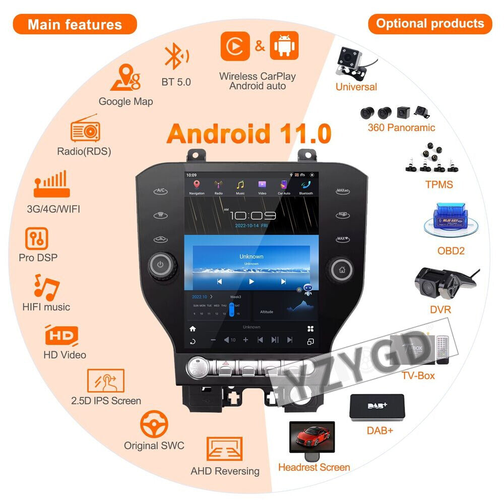 Android 2Din Car Radio Screen for Ford for Mustang 2015-2020 Carplay Stereo Player