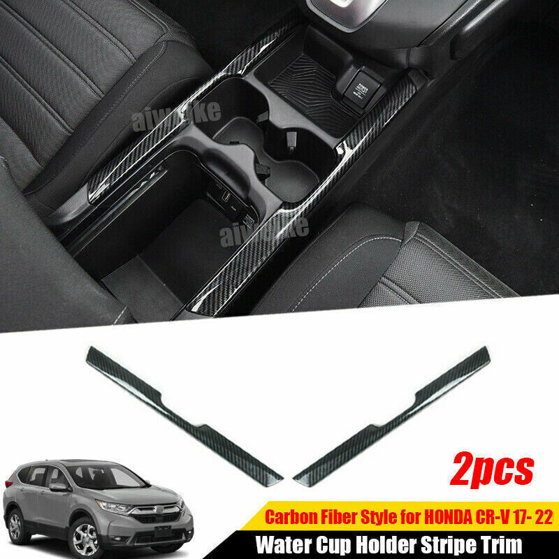 Carbon Fiber Look ABS Water Cup Holder Trim Strips for Honda CR-V CRV 2017-2022