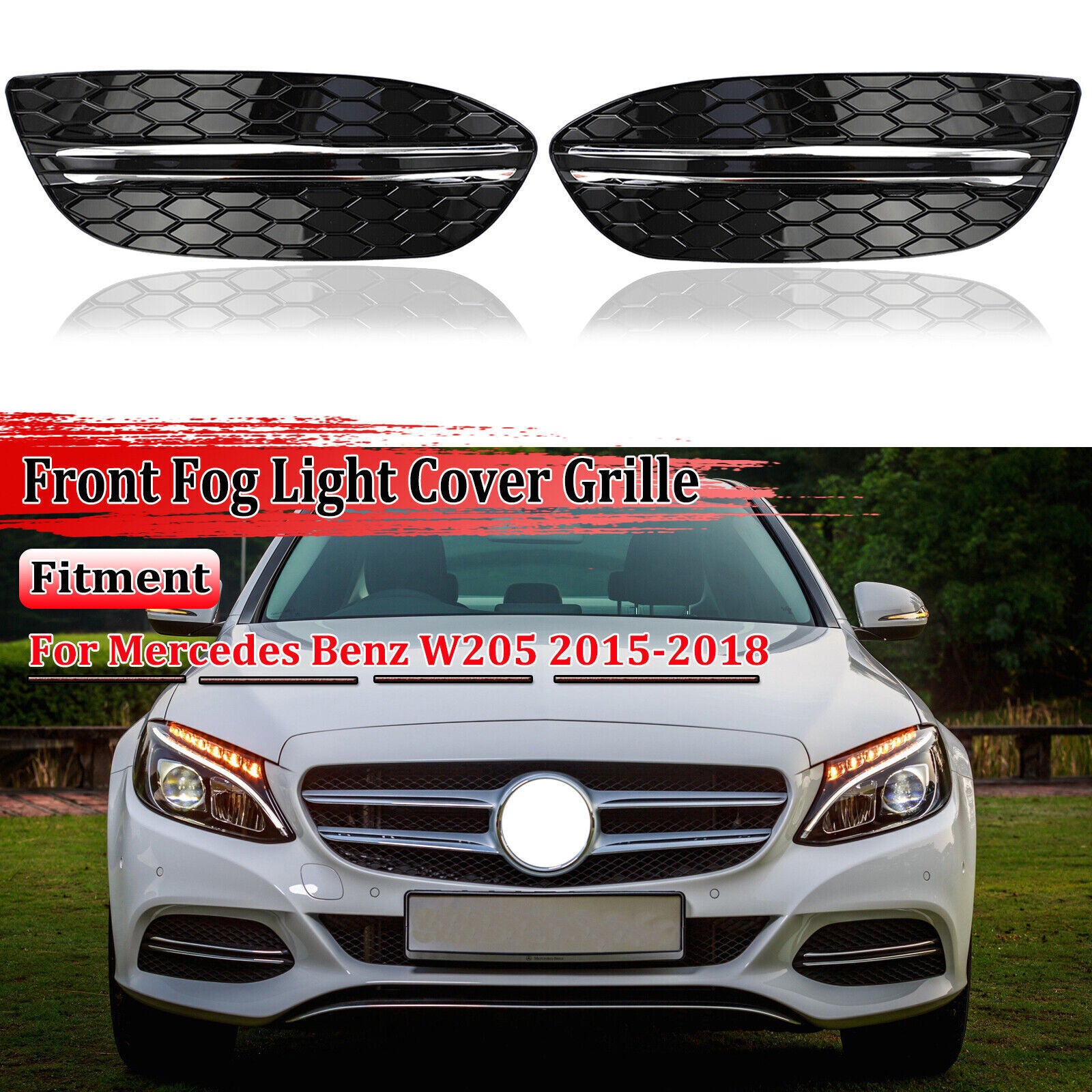 for Mercedes Benz W205 2015-2018 2x Fog Light Air Vent Grille Covers Front Lower