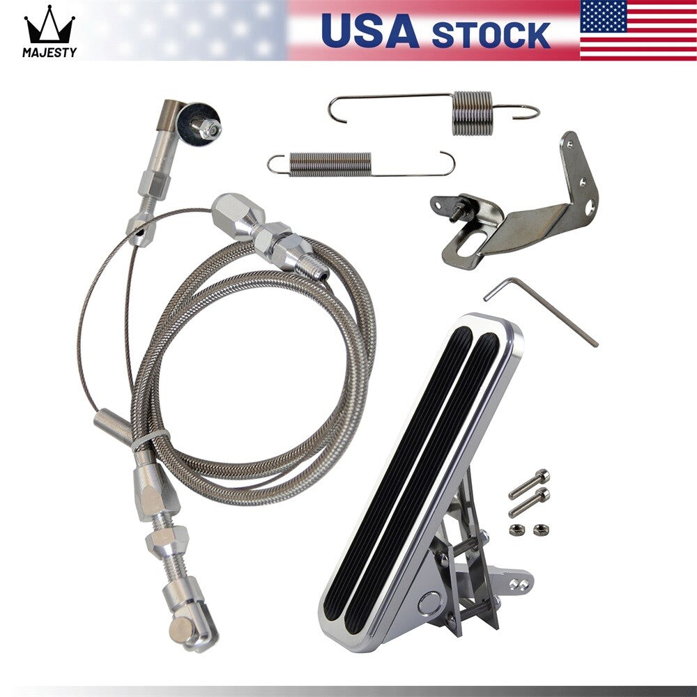 Billet Gas Pedal + 24 Stainless Throttle Cable Bracket Spring Kit Hot Rod for Chevy