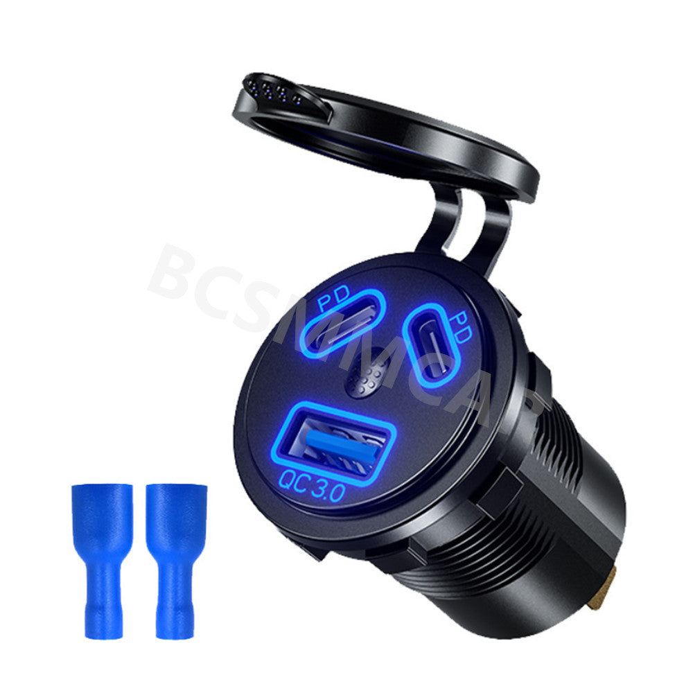 Car Motorcycle Charger USB PD Type-C Dual Ports Fast Charging Adapter Kit 108W