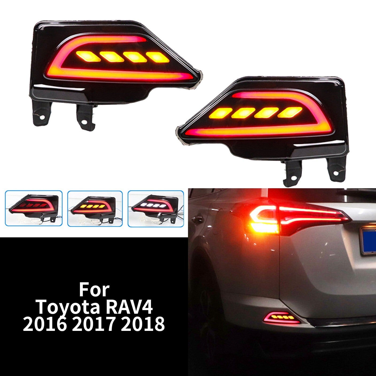2X Rear LED Bumper Reflector Light Lamp Brake DRL for Toyota RAV4 2016-2018 AT