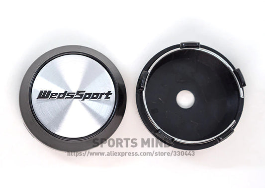 4-Piece Set of 60mm WedsSport Logo Wheel Center Caps, Hub Caps, Edge Caps, Badges, Silver TE37
