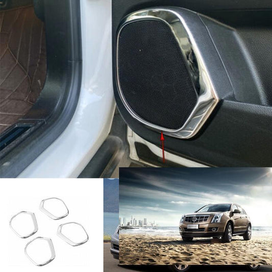 for Cadillac SRX 2010-15 Steel Silver Inner Door Speaker Horn Sound Ring Trim 4P