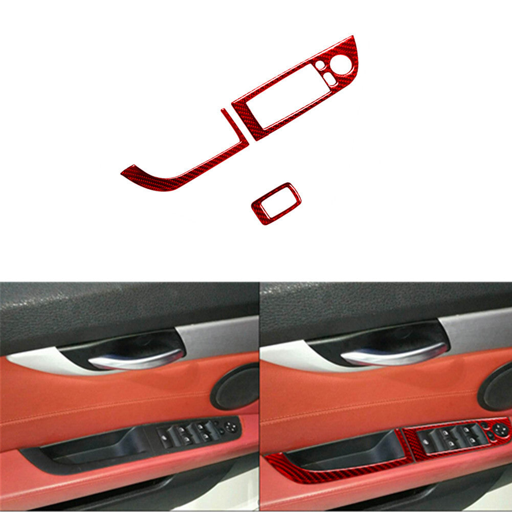 3Pcs Red Carbon Fiber Window Lift Switch Button Trim for BMW Z4 E89 2009-2016